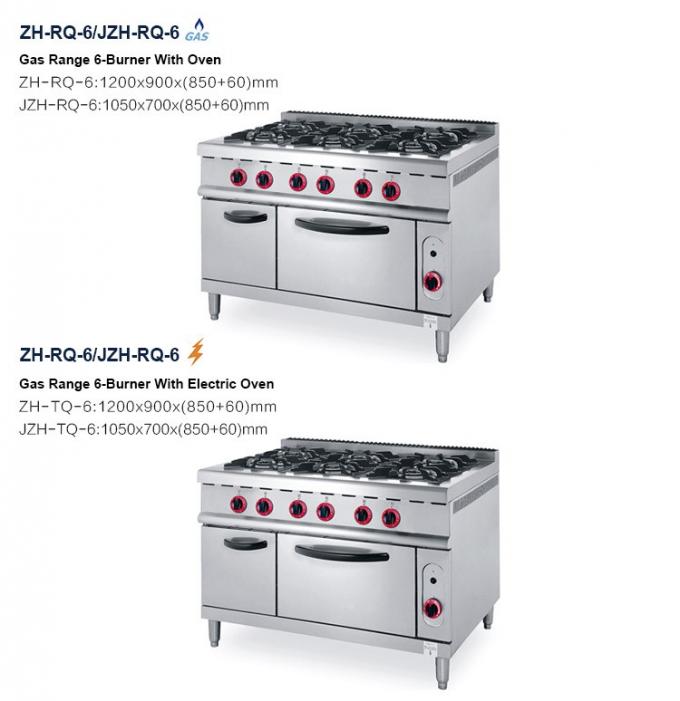 Preços da escala do cozimento de gás do queimador da cozinha ZH-RQ-6 comercial fogão de gás industrial profissional de 6 com forno