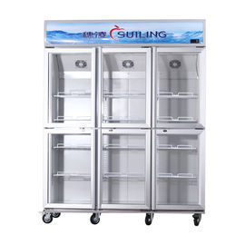 Anúncio publicitário da eficiência elevada fã do refrigerador da porta de 6 vidros que refrigera o compressor duplo