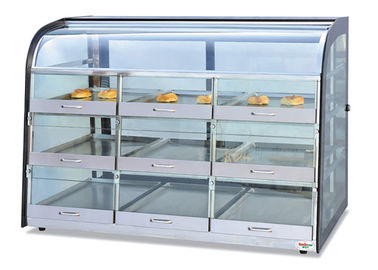 Gaveta-tipo de vidro armário da mostra do aquecedor de alimento do tampo da mesa de exposição do pão da 3-camada 9-Pans